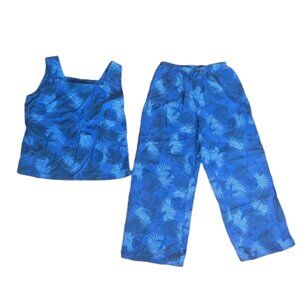 VINTAGE  Blue Two Piece Summer Tank and Pants Set Size Medium